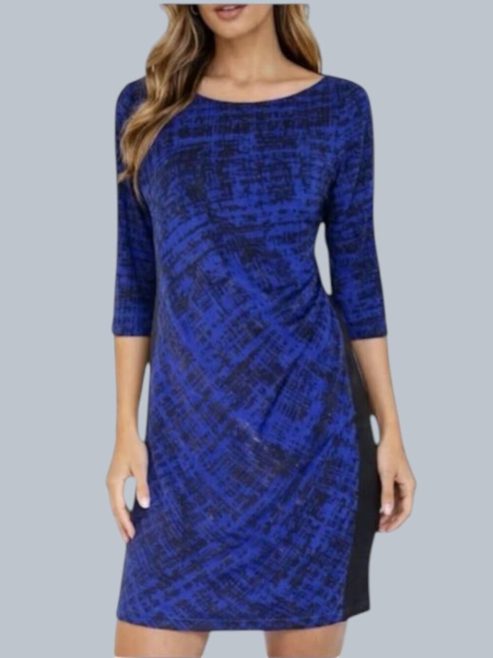 Ralph Lauren Blue and Black Abstract Print Drape Lined Sheath Dress Size 12 EUC